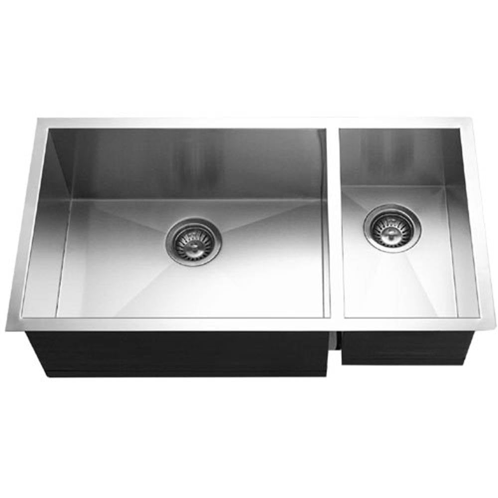 Hamat PRI-3318DR Undermount Stainless Steel 70/30 Double Bowl Kitchen Sink, Prep bowl Right