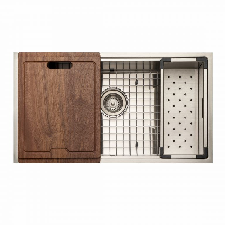 Hamat REN-16-3218S Dual Level Undermount 16GA Stainless Steel Single Bowl Sink with Sliding Platform
