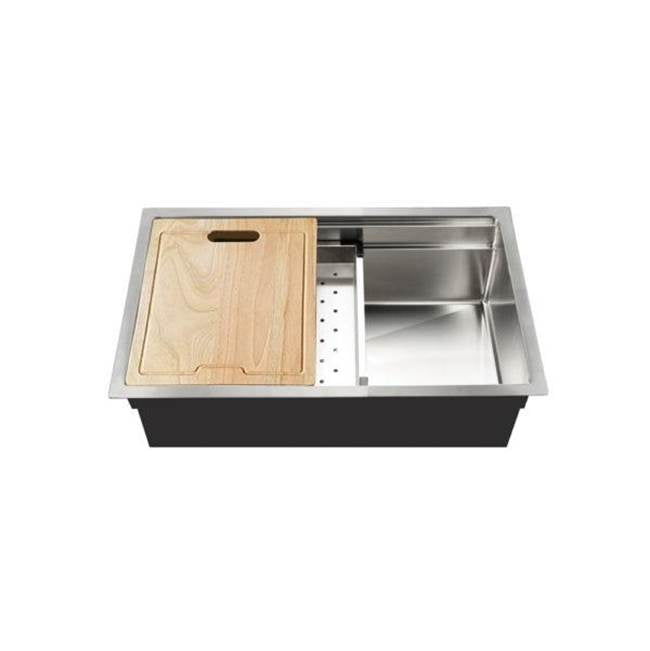Hamat REN-2618S Dual Level Undermount 18GA Stainless Steel Single Bowl Kitchen Sink with Sliding Platform