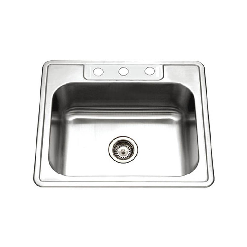Hamat REV-2522ST-8-3-20 Topmount Stainless Steel 3-hole Single Bowl Kitchen Sink, 8 Deep