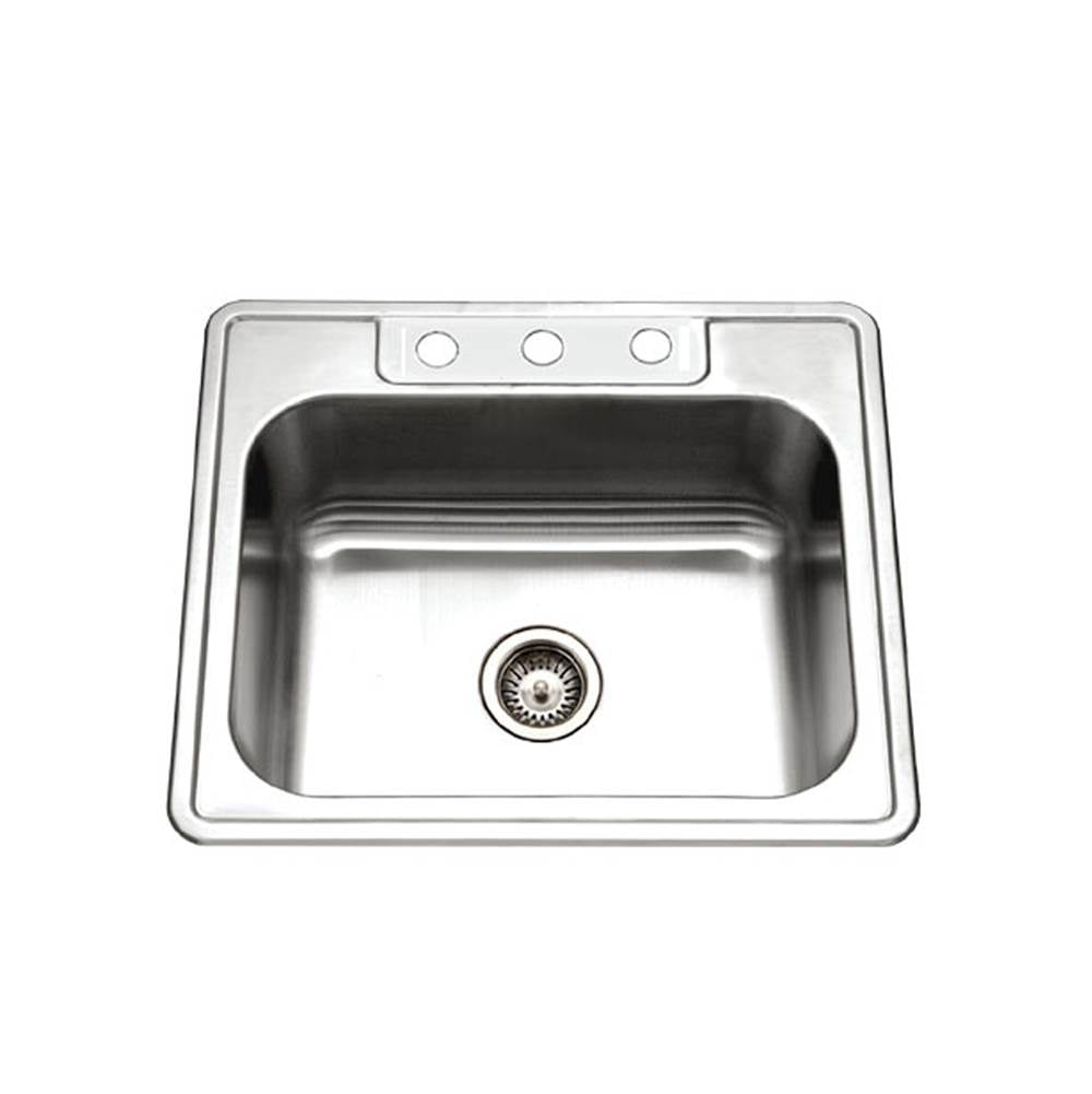 Hamat REV-2522ST-9-3-20 Topmount Stainless Steel 3-hole Single Bowl Kitchen Sink, 9 Deep