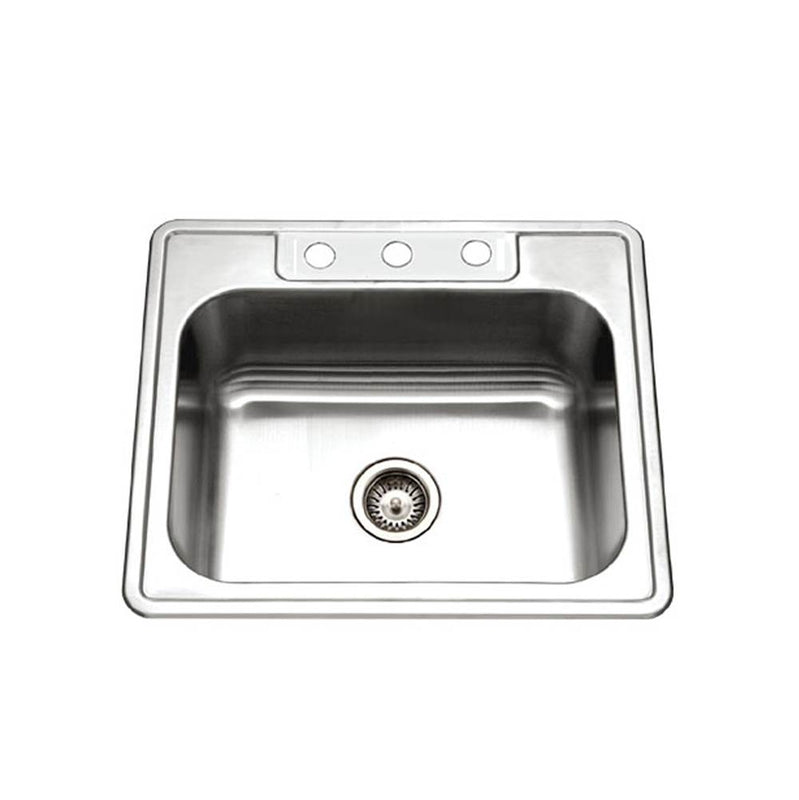 Hamat REV-2522ST-9-3-20 Topmount Stainless Steel 3-hole Single Bowl Kitchen Sink, 9 Deep