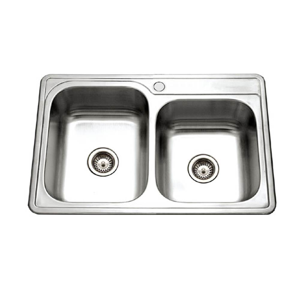 Hamat REV-3322DRT-1-1 Topmount Stainless Steel 1-hole 60/40 Double Bowl Kitchen Sink