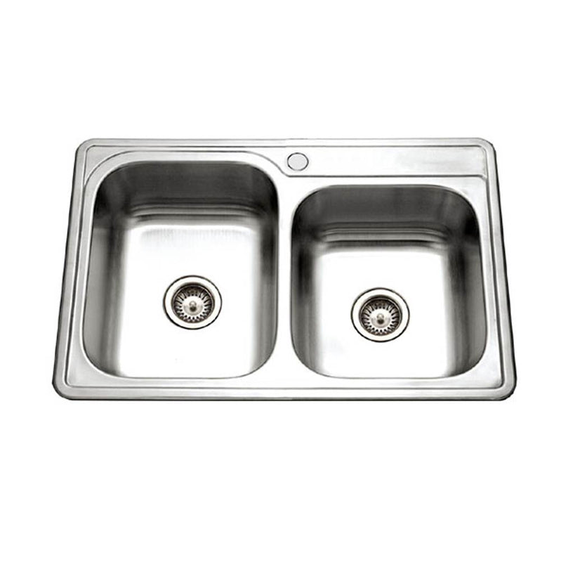 Hamat REV-3322DRT-1-1 Topmount Stainless Steel 1-hole 60/40 Double Bowl Kitchen Sink