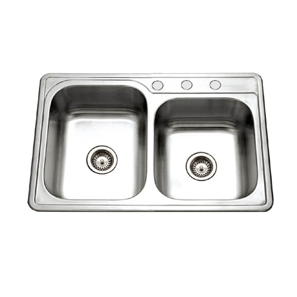 Hamat REV-3322DRT-3-20 Topmount Stainless Steel 3-hole 60/40 Double Bowl Kitchen Sink