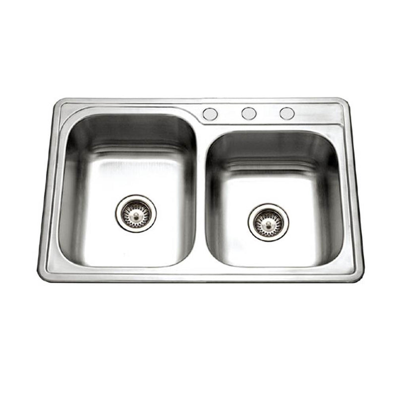 Hamat REV-3322DRT-3-20 Topmount Stainless Steel 3-hole 60/40 Double Bowl Kitchen Sink