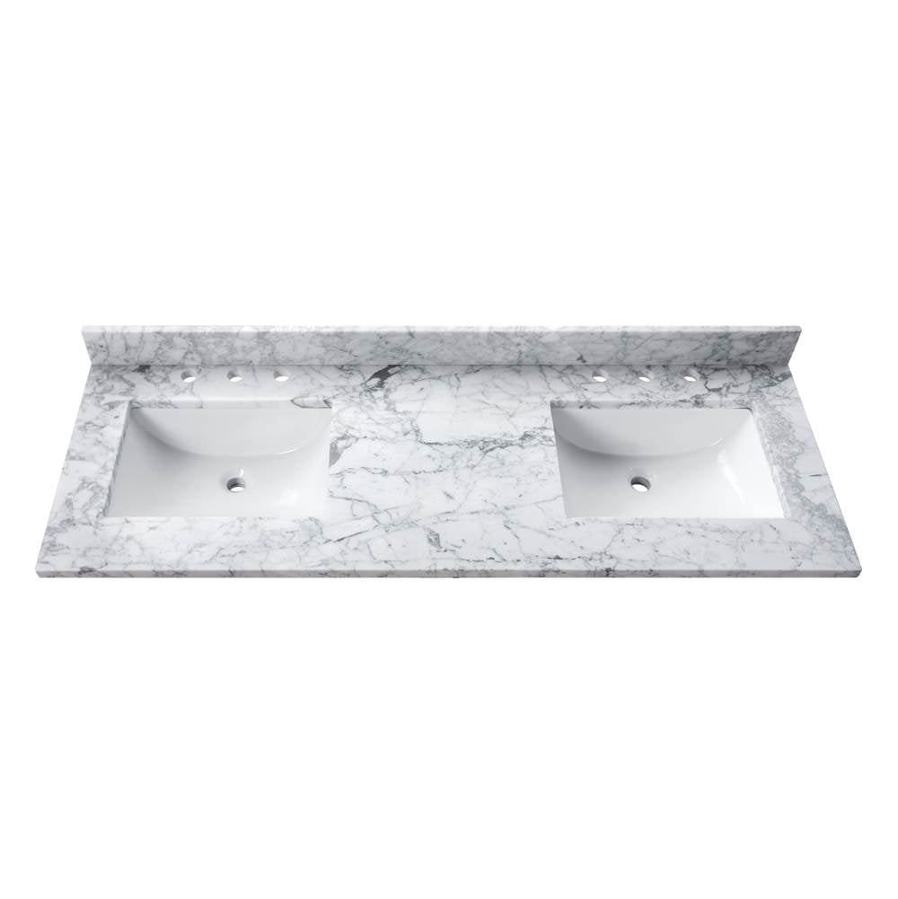 Avanity SUT61CW-RS 61 in. Carrara White Marble Top with Dual Rectangular Sinks