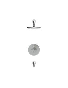 Rubinet T222GNC Pressure Balance Tub Shower, Fixed Shower Head Arm, With Tub Filler Spout 8 Wall Mount Trim Only