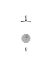 Load image into Gallery viewer, Rubinet T222GNC Pressure Balance Tub Shower, Fixed Shower Head Arm, With Tub Filler Spout 8 Wall Mount Trim Only