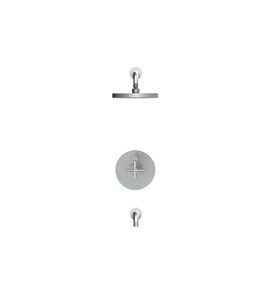 Rubinet T222GNC Pressure Balance Tub Shower, Fixed Shower Head Arm, With Tub Filler Spout 8 Wall Mount Trim Only