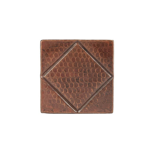 Premier Copper Products T4DBD 4" x 4" Hammered Copper Tile with Diamond Design