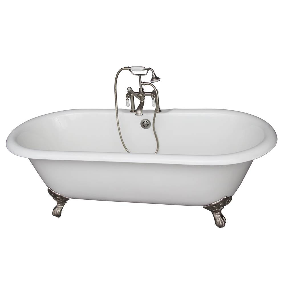 Barclay TKCTDRH61-SN1  Tub Kit 61 Cast Iron Double Roll Top Filler Supplies Drain  - Satin Nickel