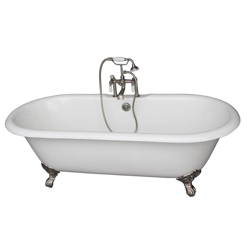 Barclay TKCTDRH61-SN1  Tub Kit 61 Cast Iron Double Roll Top Filler Supplies Drain  - Satin Nickel