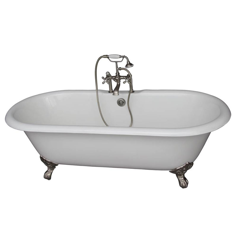 Barclay TKCTDRH61-SN2  Tub Kit 61 Cast Iron Double Roll Top Filler Supplies Drain  - Satin Nickel