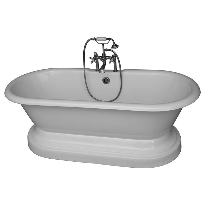 Barclay TKCTDRH61B-SN2  Tub Kit 61 Cast Iron Double Roll Top With Base Filler Supplies Drain  - Satin Nickel