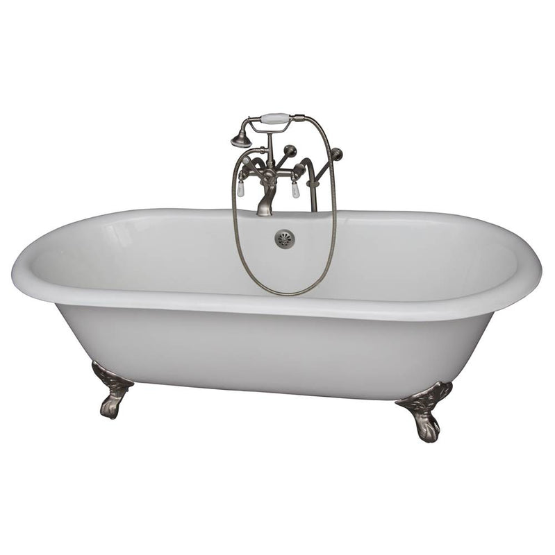 Barclay TKCTDRN61-SN1  Tub Kit 61 Cast Iron Double Roll Top Filler Supplies Drain  - Satin Nickel