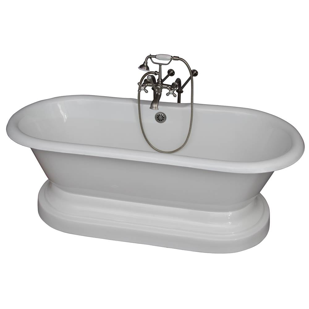 Barclay TKCTDRN61B-SN2  Tub Kit 61 Cast Iron Double Roll Top With Base Filler Supplies Drain  - Satin Nickel