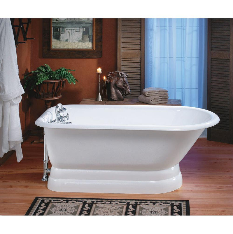 Cheviot 2116-WW Traditional Cast Iron Bathtub With Pedestal Base And Faucet Holes In Wall Of Tub - White Interior with White Exterior