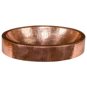 Premier Copper Products VO17SKPC 17" Compact Oval Skirted Vessel Hammered Copper Sink in Polished Copper