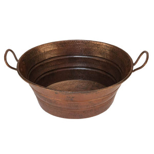Premier Copper Products VOB16DB 16" Oval Bucket Vessel Hammered Copper Sink with Handles