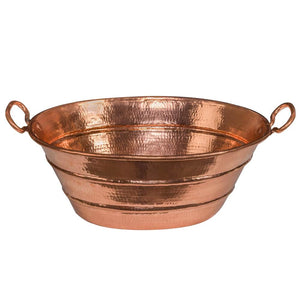 Premier Copper Products VOB16PC 16" Oval Bucket Vessel Hammered Copper Sink with Handles in Polished Copper