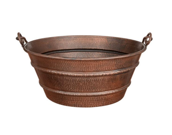 Premier Copper Products VR16BUDB 16" Round Bucket Vessel Hammered Copper Sink with Handles