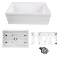 Load image into Gallery viewer, Nantucket Sinks Decorative Apron Farmhouse Fireclay Sink w/Grid and Drain