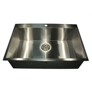 Nantucket Sinks ZR3322-S-16 33" Large Single Bowl Self Rimming Zero Radius Stainless Steel Drop In Kitchen Sink, 1 Hole