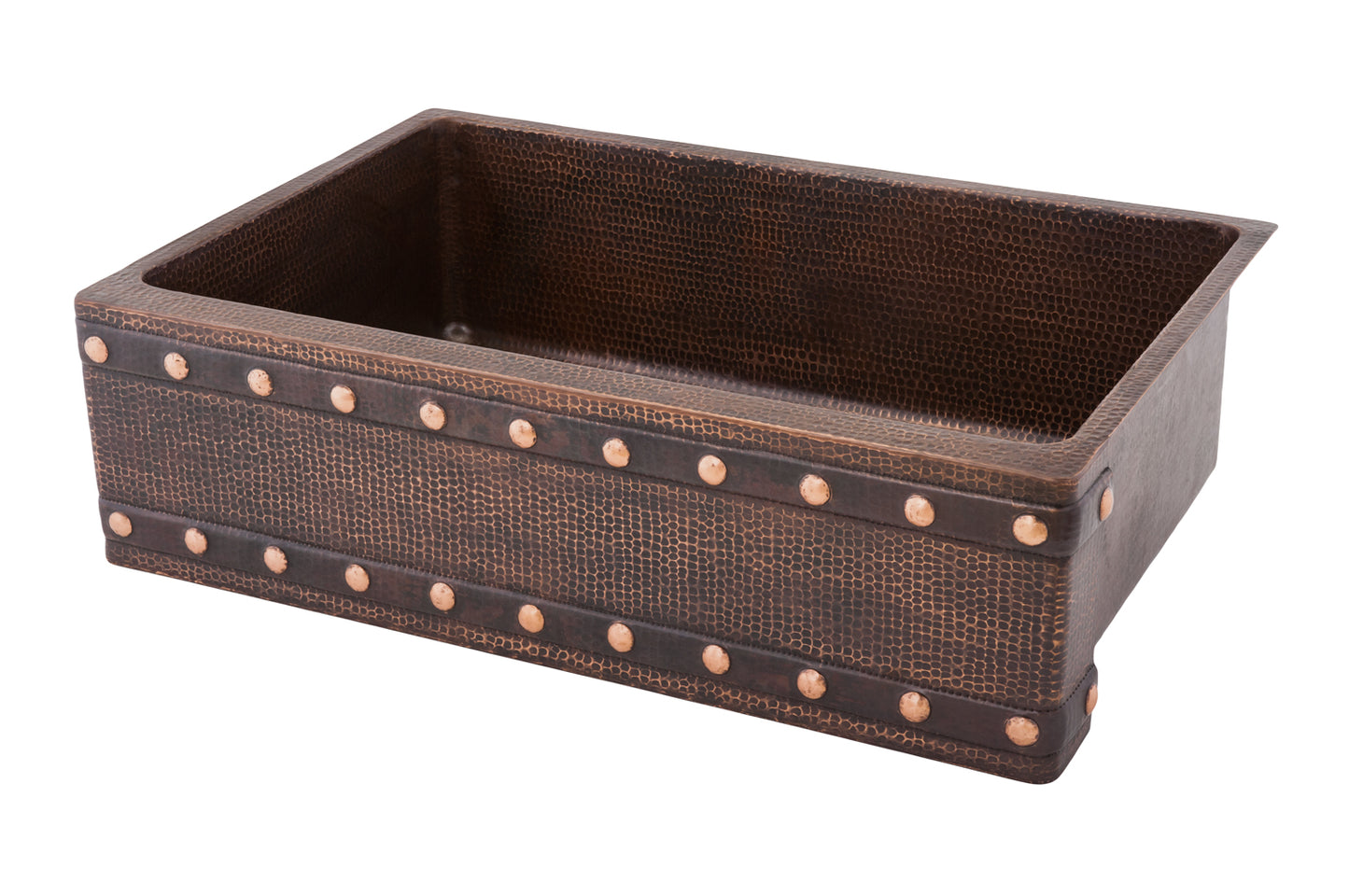 33" Hammered Copper Kitchen Apron Single Basin Sink w/ Barrel Strap Design