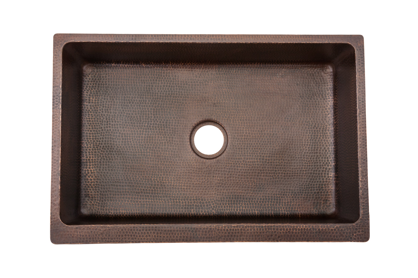 33" Hammered Copper Kitchen Apron Single Basin Sink w/ Barrel Strap Design