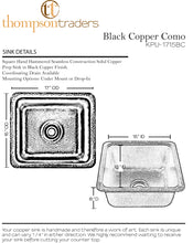 Load image into Gallery viewer, Thompson Traders KPU-1715BC Black Copper Como Legacy Kitchen Rectangular Hand Hammerd Prep Sink Black Copper