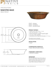 Load image into Gallery viewer, Native Trails CPS Maestro Bajo Copper Bath Sink