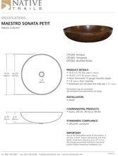 Load image into Gallery viewer, Native Trails CPS Maestro Sonata Petit Copper Bath Sink