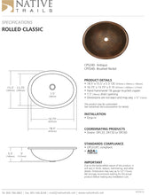 Load image into Gallery viewer, Native Trails CPS240 Rolled Classic Copper Bath Sink Antique