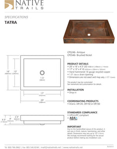 Native Trails CPS246 Tatra Copper Bath Sink Antique