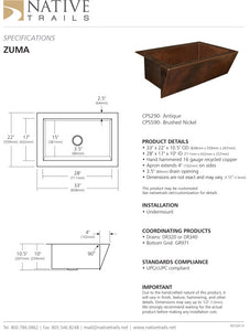 Native Trails CPK290 Zuma Apron 33" Copper Kitchen Sink Antique Copper